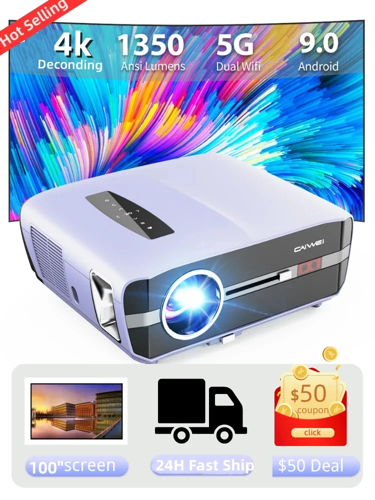 Caiwei Ultra HD 4k Projector 1350ANSI Lumens Projector